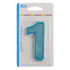 Glitter Numeral Candle, 1ct Blue