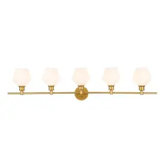 Gene 5 light Brass and Frosted white glass Wall sconce