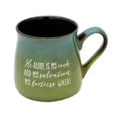 Dexsa Coffee Tea Soup Ceramic Mug | He alone is my rock and my salvation, my fortress where I will not be shaken Psalm 62:6 | 16 ounce Designer Mug with Inspiring Sentiment | Elegant Pottery Look