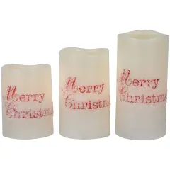 Northlight LED Flameless Frosted "Merry Christmas" Wax Pillar Candles - 6" - Set of 3 White