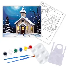 "Church House Lights" DIY Canvas Art Painting Kit, Adult Beginner, Acrylic Paint Size 11x14 inch