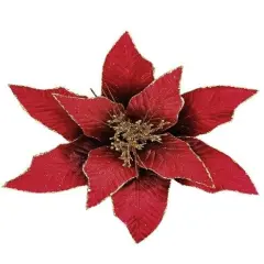 24" Red Velvet Poinsettia Flower with Gold Glitter Edge &ndash; Elegant Christmas Floral Decoration