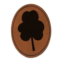 Three Leaf Clover Solid Round Iron-On Engraved Faux Leather Patch Applique - 2.5" Brown