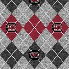 Sykel Enterprises-University of South Carolina Fleece Fabric-South Carolina Gamecocks Heather Argyle Fleece Blanket Fabric-Sold by the yard