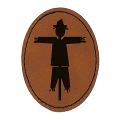 Scarecrow Solid Round Iron-On Engraved Faux Leather Patch Applique - 2.5" Brown