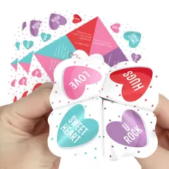 Big Dot of Happiness Colorful Hearts - Happy Valentine's Day Party Cootie Catcher Game - Valentine Jokes for Kids Fortune Tellers - Set of 12
