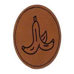 Slippery Banana Peel Round Iron-On Engraved Faux Leather Patch Applique - 2.5" Brown