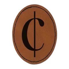 Cents Symbol Round Iron-On Engraved Faux Leather Patch Applique - 2.5" Brown