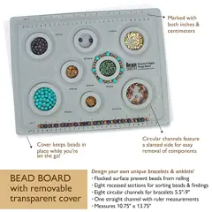 Elements Bracelet & Anklet Design Bead Board &ndash; 10.75 x 13.75 Inches &ndash; Removable Transparent Cover &ndash; Flocked Surface, Multiple Channels & Printed Ruler &ndash; for Jewelry Making