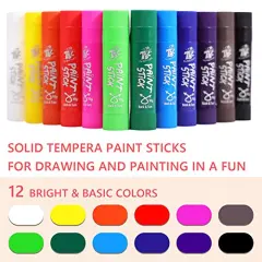 Paint Sticks,12 Classic Colors, Washable Paint, Non-toxic, Tempera Paint Sticks for Kids and Students