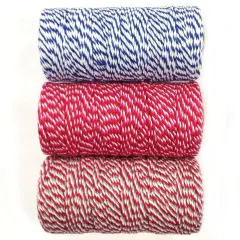 Wrapables Cotton Baker's Twine 12ply 330 Yards (Set of 3 Spools x 110 Yards) for Gift Wrapping, Party Decor, and Arts and Crafts (Navy, Red & Hot Pink, Red & Grey)