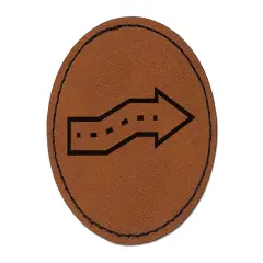 Cute Crooked Arrow Round Iron-On Engraved Faux Leather Patch Applique - 2.5" Brown
