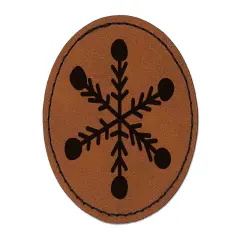 Snowflake Doodle Winter Round Iron-On Engraved Faux Leather Patch Applique - 2.5" Brown