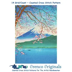 Mt Fuji Spring Blossoms Counted Cross Stitch Pattern by Kawase Hasui