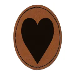 Card Suit Hearts Round Iron-On Engraved Faux Leather Patch Applique - 2.5" Brown