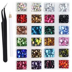 7000 pieces 5 Sizes Iron Flatback Glasses Rhinestones Crystal for DIY Project with Tweezers and Picking Pen for Bags, Shoes, Clothes and Manicure (5 Sizes, 22-Colors) (FYGEM#0022)