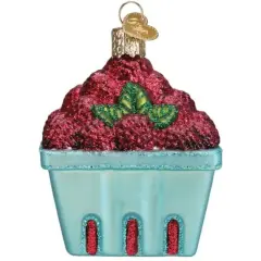 Carton of Raspberries Glass Ornament with Box