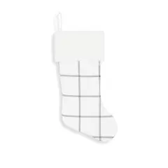 Farmhouse Windowpane Plaid Faux Fur Christmas Stocking White and Grey Plaid