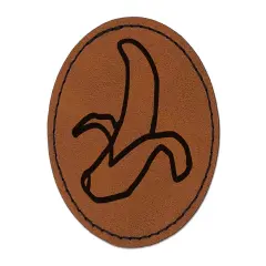 Peeled Banana Doodle Round Iron-On Engraved Faux Leather Patch Applique - 2.5" Brown