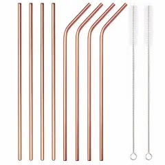 Kitcheniva 8PCS 10.5" Stainless Steel Ultra Long Metal Cocktail Straw And 2 Cleaner Brush Rose gold