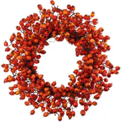 22" Orange Hawthorn Berry Wreath - Lifelike Berries, Indoor/Outdoor Use, Front Door Decor - Autumn & Fall Holiday D&eacute;cor - 2024 Christmas Collection, Floral Home by Artificial Flowers