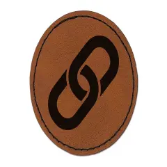 Chain Link Icon Round Iron-On Engraved Faux Leather Patch Applique - 2.5" Brown