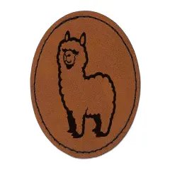 Cute Alpaca is Fluffy and Fuzzy Round Iron-On Engraved Faux Leather Patch Applique - 2.5" Brown