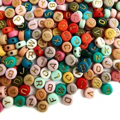 1000 pieces 4x7mm Round Letter Beads Colorful Acrylic with Gold Letter Alphabet for Jewelry Making