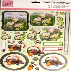 Anita's Foiled Decoupage Die-cut Embellishments-Rabbits And Meadows
