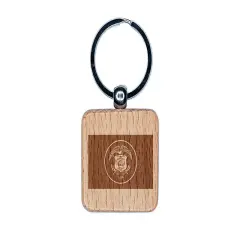 Utah State Flag Engraved Wood Square Keychain Tag Charm