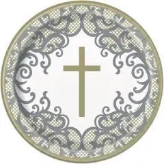 Fancy Gold Cross Round 9" Dinner Plates, 8ct