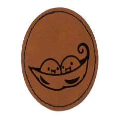 Two Peas in a Pod Round Iron-On Engraved Faux Leather Patch Applique - 2.5" Brown