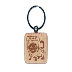 Cute Grouchy Cat in Dog Costume Halloween Engraved Wood Square Keychain Tag Charm