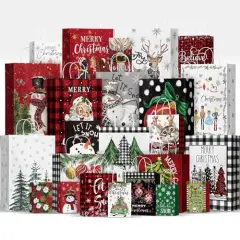 24 Christmas Gift Paper Bags Bulk with handles Wrapping Xmas Holiday Presents(6 Jumbo,6 Large,6 Medium,6 Small)