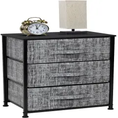 Sorbus Dresser with 3 Drawers - Bedside Furniture & Accent End Table Chest for Home, Bedroom Accessories, Office, College Dorm, Steel Frame, Wood Top, Fabric Drawers Gray/Black