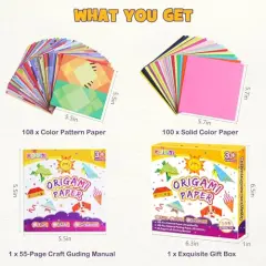 208 Sheets Vivid Colorful Folding Papers 54 Patterns Art Projects Kit for 5 6 7 8 9 10 11 12 Years Old Girl Boy Teen Birthday Gift Preschool Educational Toy