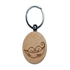 Two Peas in a Pod Engraved Wood Round Keychain Tag Charm