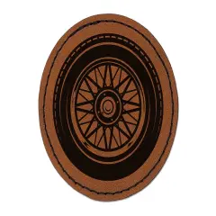 Detailed Realistic Tire Wheel Car Vehicle Round Iron-On Engraved Faux Leather Patch Applique - 2.5" Brown