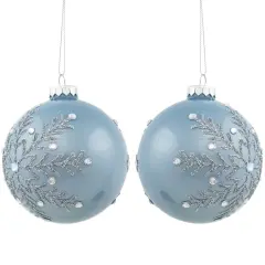 Northlight Jeweled Glitter Snowflakes Christmas Glass Ball Ornaments - 4" - French Blue - Set of 2