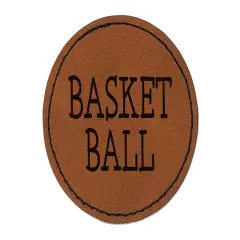 Basketball Fun Text Round Iron-On Engraved Faux Leather Patch Applique - 2.5" Brown