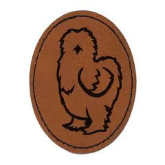 Fluffy Silkie Chicken Round Iron-On Engraved Faux Leather Patch Applique - 2.5" Brown