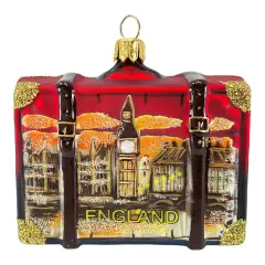 England Travel Suitcase Polish Glass Christmas Ornament