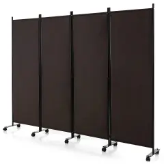 4-Panel Folding Room Divider 6 Feet Rolling Privacy Screen with Lockable Wheels Brown