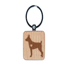 Rat Terrier Dog with Heart Engraved Wood Square Keychain Tag Charm