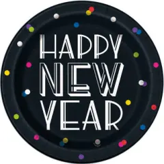 Neon Dots New Years Round 9" Dinner Plates, 8ct