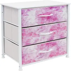 Sorbus Dresser with 3 Drawers - Bedside Furniture & Accent End Table Chest for Home, Bedroom Accessories, Office, College Dorm, Steel Frame, Wood Top, Fabric Drawers Tie Dye Pink