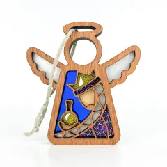 3.5" (H) Christmas Nativity Purple Wise Man Ornament - Handcrafted in Texas - Mother's Angels&reg; Christmas Angel Wings Figurine