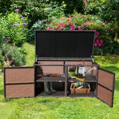 88 Gallon Garden Patio Rattan Storage Container Box Brown