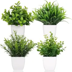 Small Fake Plants Artificial Plastic Plants in Pot Eucalyptus Plant Wheat Grass Shrub Plant Indoor Desk Coffee Table Bathroom Bedroom Home Decoration