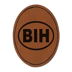 Bosnia and Herzegovina BIH Round Iron-On Engraved Faux Leather Patch Applique - 2.5" Brown